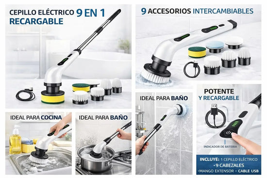 CEPILLO ELECTRICO DE LIMPIEZA 9 EN 1 RECARGABLE stylo y moda MIA